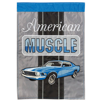 Flag American Muscle Car Blue 13x18