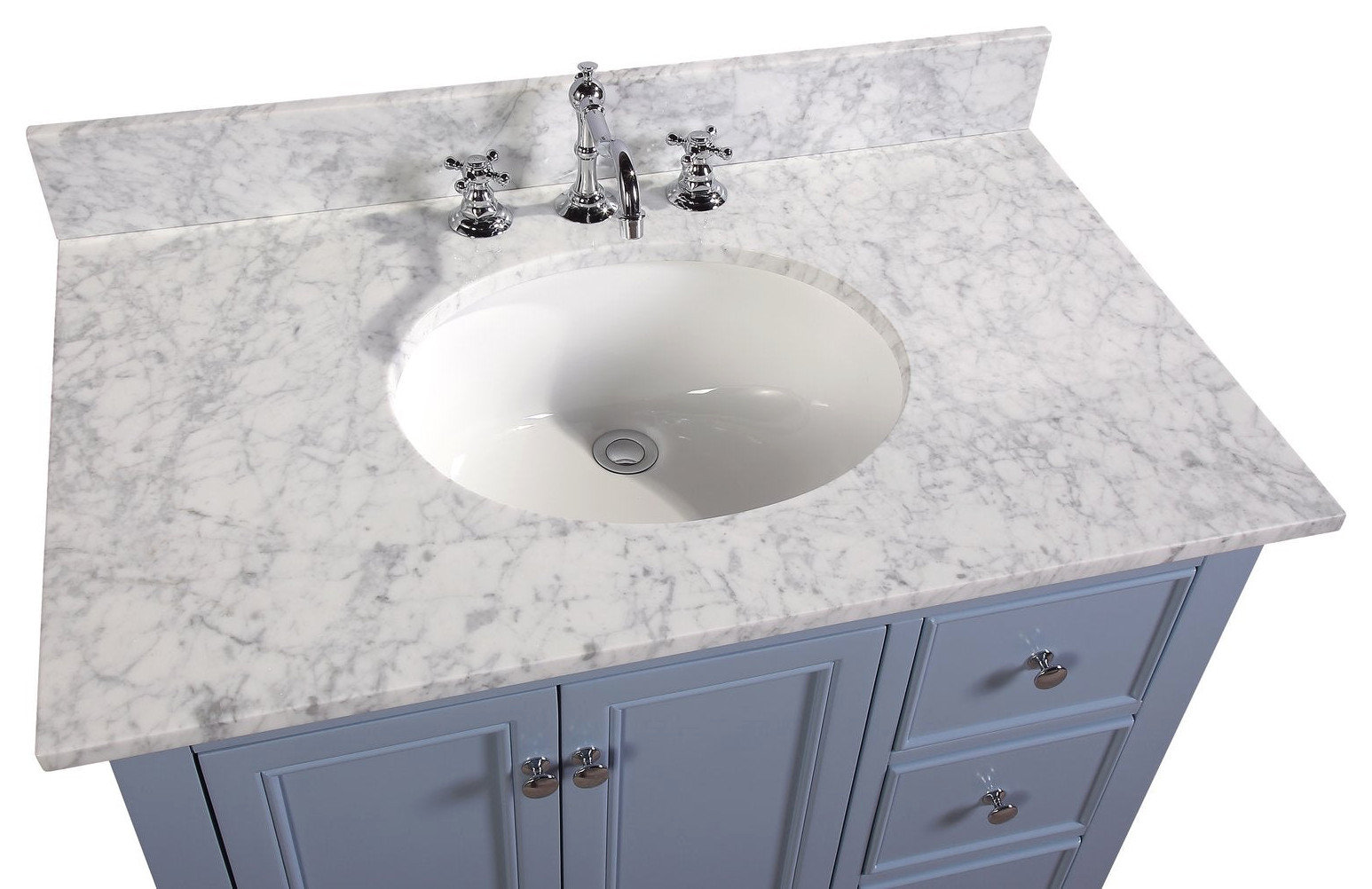 Bella 36" Bathroom Vanity, Powder Blue, Carrara Marble
