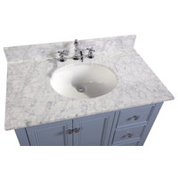 Bella 36" Bathroom Vanity, Powder Blue, Carrara Marble