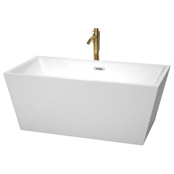 Wyndham Collection Sara 59" Acrylic Freestanding Bathtub in White/Brushed Gold