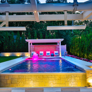 Hinsdale, IL Rectilinear Pool with Hot Tub Inside and Infinity Edge