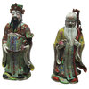 Set/3pcs Chinese Antique Colorful Porcelain Hand Made FuLuShou Statue