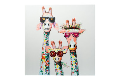 3 Cool Giraffes | Hand Painted Oil on Canvas | 60x60cm Framed