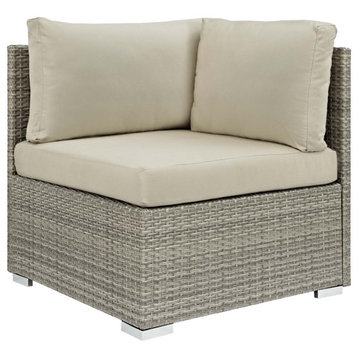 Repose Sectional Sofa Outdoor Wicker Rattan Corner, Light Gray Beige