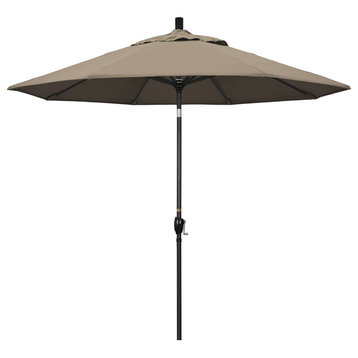 9' Matted Black Push-Button Tilt Crank Aluminum Umbrella, Taupe Pacifica