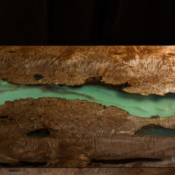 Burled Maple and Blue Water Resin Table - Dining Tables