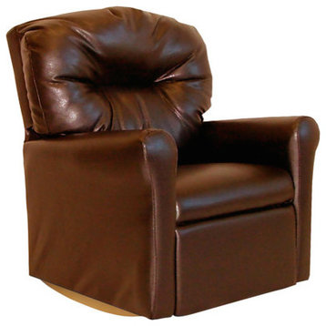 Contemporary Pecan Brown Leather Like Child Rocker Recliner Chair