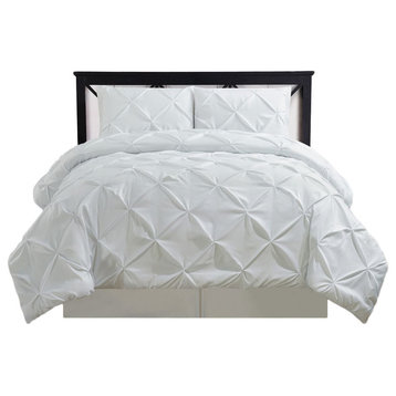 Oxford Pinch Pleat Comforter Set, Down Alternative Fill, White, King