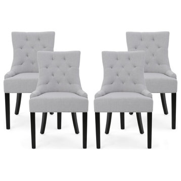 Maggie Contemporary Tufted Dining Chairs (Set of 4), Light Gray/Espresso, Fabric, Rubberwood