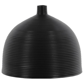 Ceramic Bellied Round Vase With Ribbed Design Body, Large, Black