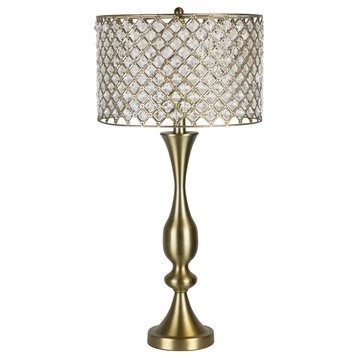 27.5" Plated Gold Table Lamp With Crystal Bling Shade