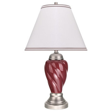 40093-4, 26" High Ceramic Table Lamp, Burgundy With Pewter Finish Base