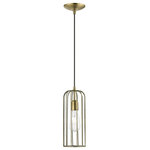 Livex Lighting - Glenbrook 1 Light Antique Brass Pendant - The stunning dimension of the Glenbrook single light pendant makes this contemporary design a modern home lighting choice. The open design of the antique brass finish cage shade allows an easy flow of light to shine over a kitchen setting.