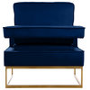 Noah Velvet Accent Chair, Navy, Gold Base