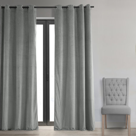 Signature Silver Gray Grommet Blackout Velvet Curtain Single Panel, 50"x108"