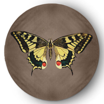 Rare Swallowtail Butterfly Novelty Chenille Area Rug, Gingersnap Brown, 5' Round