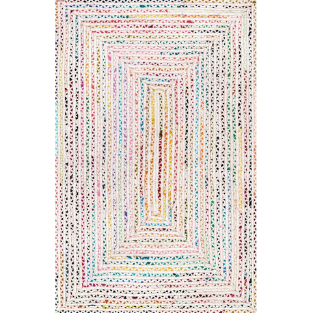 Nuloom Hand Braided Cotton Tammara Bohemian Casual Striped Rug, Ivory 9'x12'
