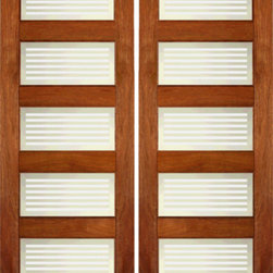 RB-05 Interior Mahogany Contemporary Matte Bars Glass Double Door - Interior Doors