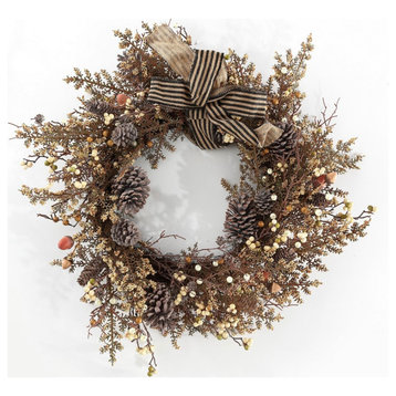 Safavieh Faux 31" Berry and Pine Cone Wreath With Bow