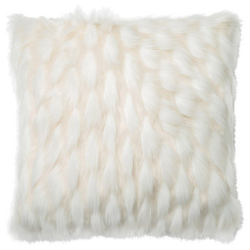 Faux Fur Decorative Throw Pillow by Loloi, White, 22"x22", Poly Insert