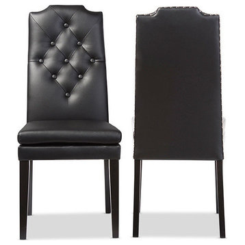 Dylin Faux Leather Button-Tufted Nail Heads Trim Dining Chair, Set of 2, Black