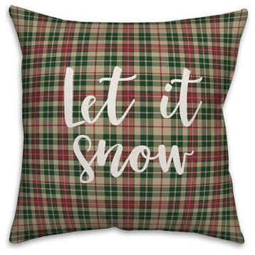 Lights, Tinsel, Mistletoe, Tartan Plaid 18x18 Throw Pillow Cover