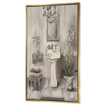 Designart French Bathroom Vintage Ii Bathroom Painting Print, Gold, 16x32