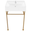 Claire 24" Ceramic Console Sink White Basin Gold Legs, Brushed Gold