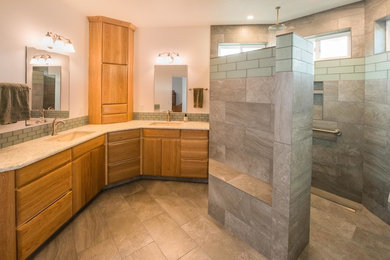 Example of a transitional bathroom design in Portland