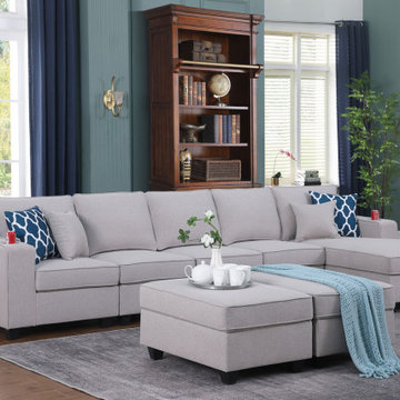 Cooper 145.5" Sectional Sofa Chaise with 2 Ottomans and Cupholder