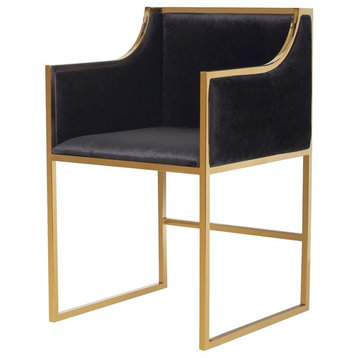 Bella Worlds Arm Chair Gold and Black Velvet