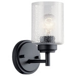Kichler - Kichler Winslow Wall Bracket in Black - This wall sconce from Kichler is a part of the Winslow collection and comes in a black finish. It measures 5" wide x 9" high. Uses one standard bulb up to 75W watts. Damp Rated. Can be used in humid environments like bathrooms or covered outdoor areas.  This light requires 1 ,  Watt Bulbs (Not Included) UL Certified.