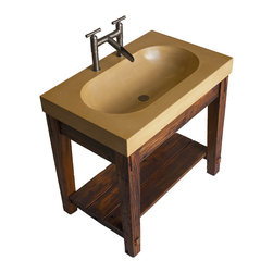 Custom concrete trough with Wormy Chestnut base - Bathroom Vanities And Sink Consoles