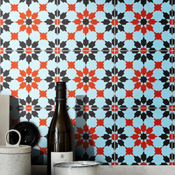Moroccan Mosaic & Tile House - 8"x8" Ahfir Handmade Cement Tile, Red/Bleu/Black, Set of 12 - Wall And Floor Tile