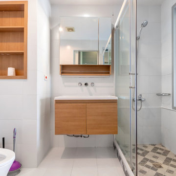 Small Bathroom Remodel Los Angeles Floating Wood Vanity Glass Shower