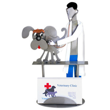 Vet Examining Dog Business Card Holder and Metal Figurine