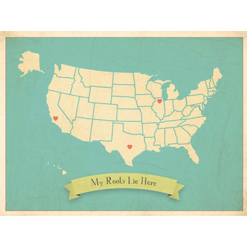 My Roots Personalized USA Map in Blue 24x18 Wall Art Poster