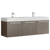 Fresca Vista 60" Gray Oak Wall Hung Double Sink Cabinet With Integrated Sink