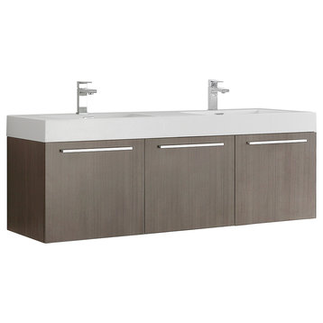 Fresca Vista 60" Gray Oak Wall Hung Double Sink Cabinet With Integrated Sink