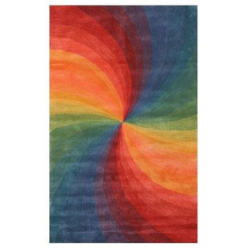 EORC Hand-tufted Wool Lollipop Contemporary Abstract Swirl Rug, Round 4'x4'