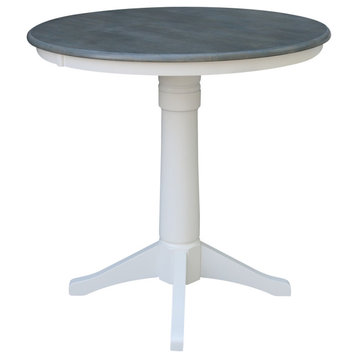 36" Round Top Pedestal Table - 34.9"H, White/Heather Gray