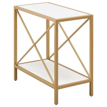 Leick Home 9217-WTGL Claudette Metal and Wood Narrow End Table in White/Gold