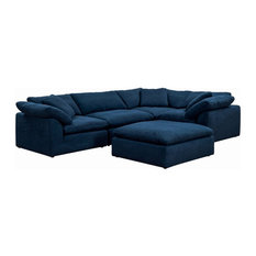 Sunset Trading Cloud Puff 5-Piece L-Shaped Fabric Slipcover Sectional, Navy