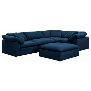 Sunset Trading Puff 5-Piece L-Shaped Fabric Slipcover Sectional in Navy