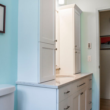 Mint green blue and white bathroom