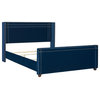Elle Wingback Upholstered Queen Bed Navy Blue