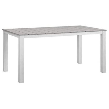 Patio Dining Table, Aluminum Frame & Faux Wood Top Slats, White Light Gray, 63"