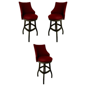 Home Square 34" Swivel Wood Tall Bar Stool in Red & Shadow - Set of 3