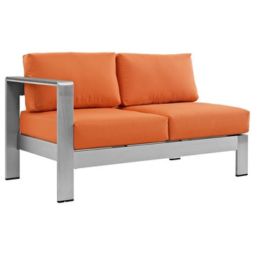 Modern Contemporary Urban Outdoor Patio Left Arm Corner Sofa, Orange, Aluminum