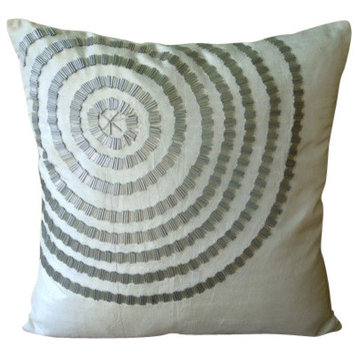 Spiral 14"x14" Art Silk White Decorative Pillow Cover, Staying Centered